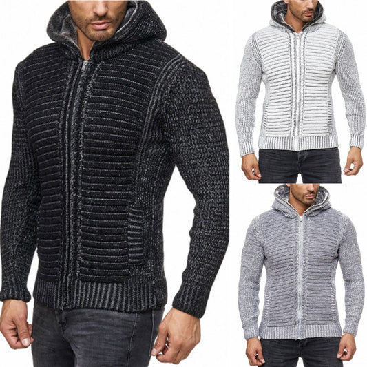 Sweater Men's High Neck Hooded Knitted Top