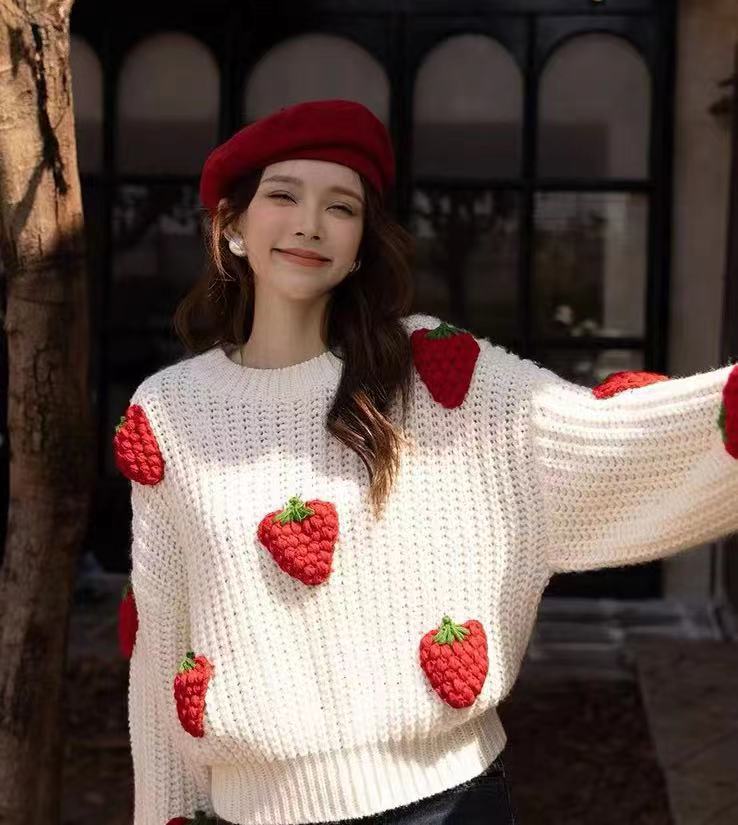 Strawberry Crochet Knit Sweater