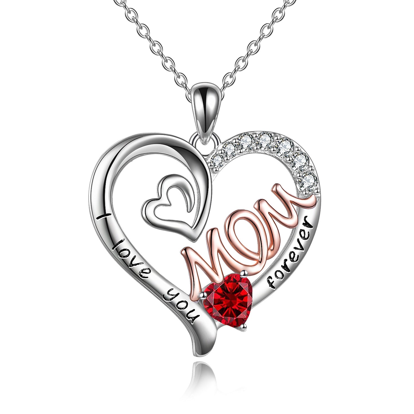 Mom Necklace S925 Sterling Silver Heart CZ Pink Stone