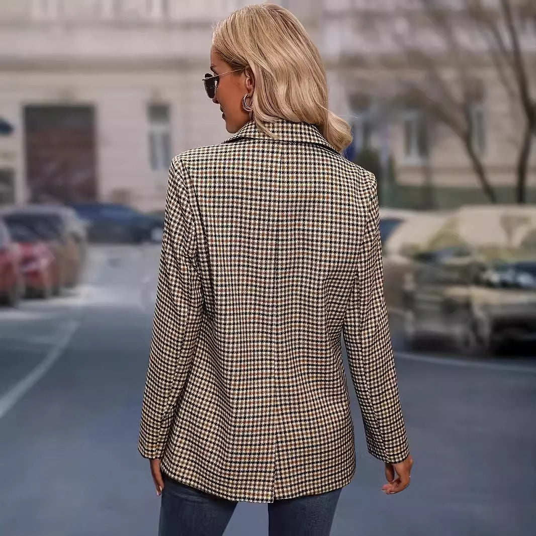 Plaid Single-Row Blazer For Women