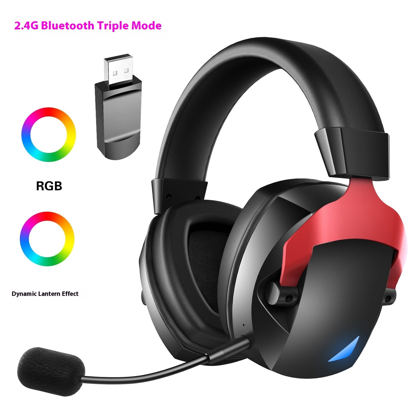 24g Wireless Headset Bluetooth Headset RGB With Transmitter Plug-in Microphone