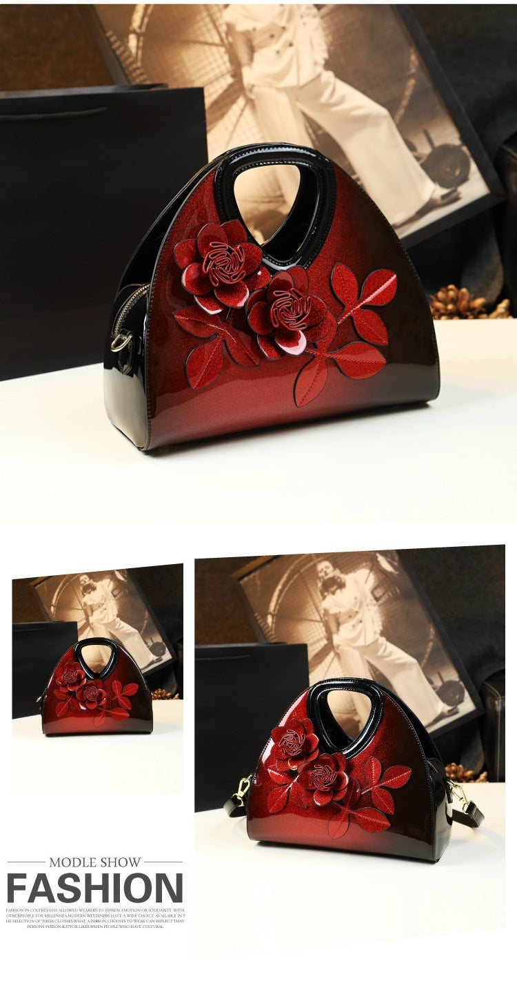 Flower Dumpling Niche Handbag Versatile Patent Leather Messenger Bag