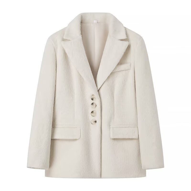 Women's Fashion Loose Lapels Wool Plush Coat