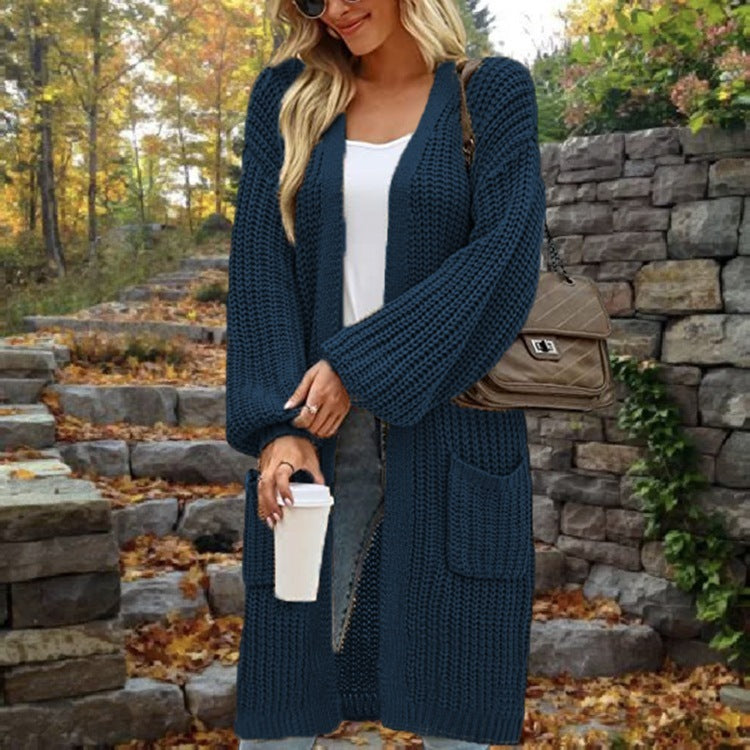 Loose Lantern Sleeve Sweater Women's Cardigan Mid-length Autumn And Winter