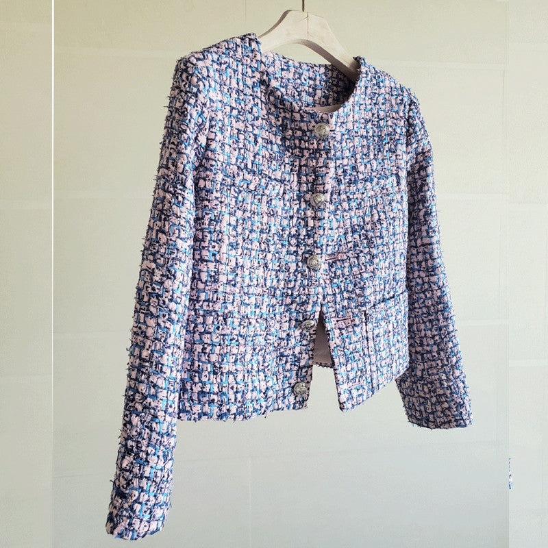 Fashionable And Simple Women's Tweed Polyester Jacket