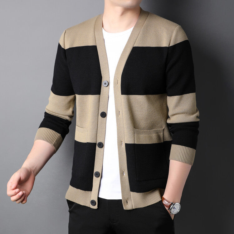 Single-breasted Long Sleeve Color Matching Sweater