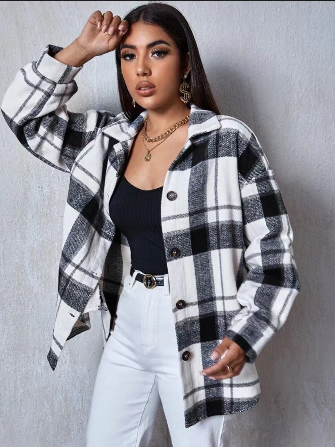 Spring Plaid Frayed Shirt Loose Fashion Casual Shirt