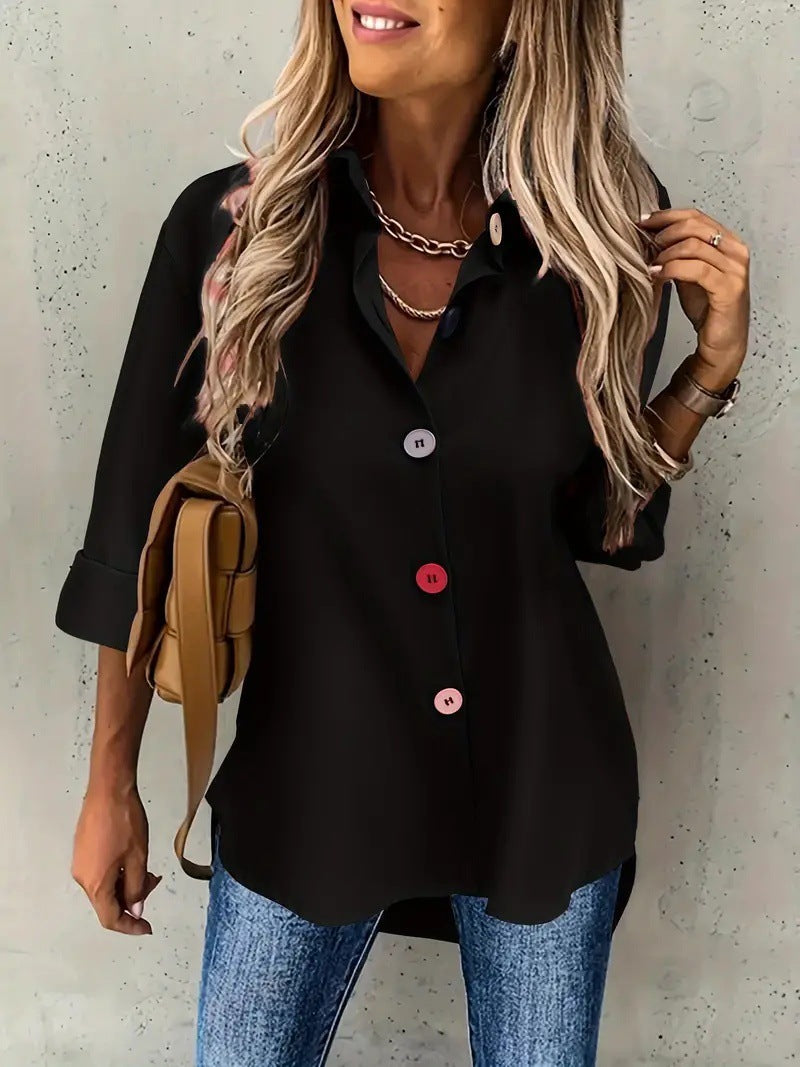 Solid Color Buttons Long Sleeve Shirt Top