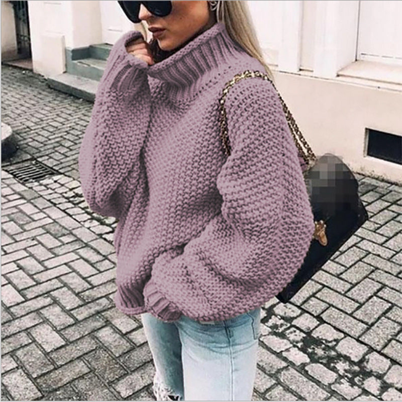 Women's Chunky  Turtleneck Doll Sleeve Sweater