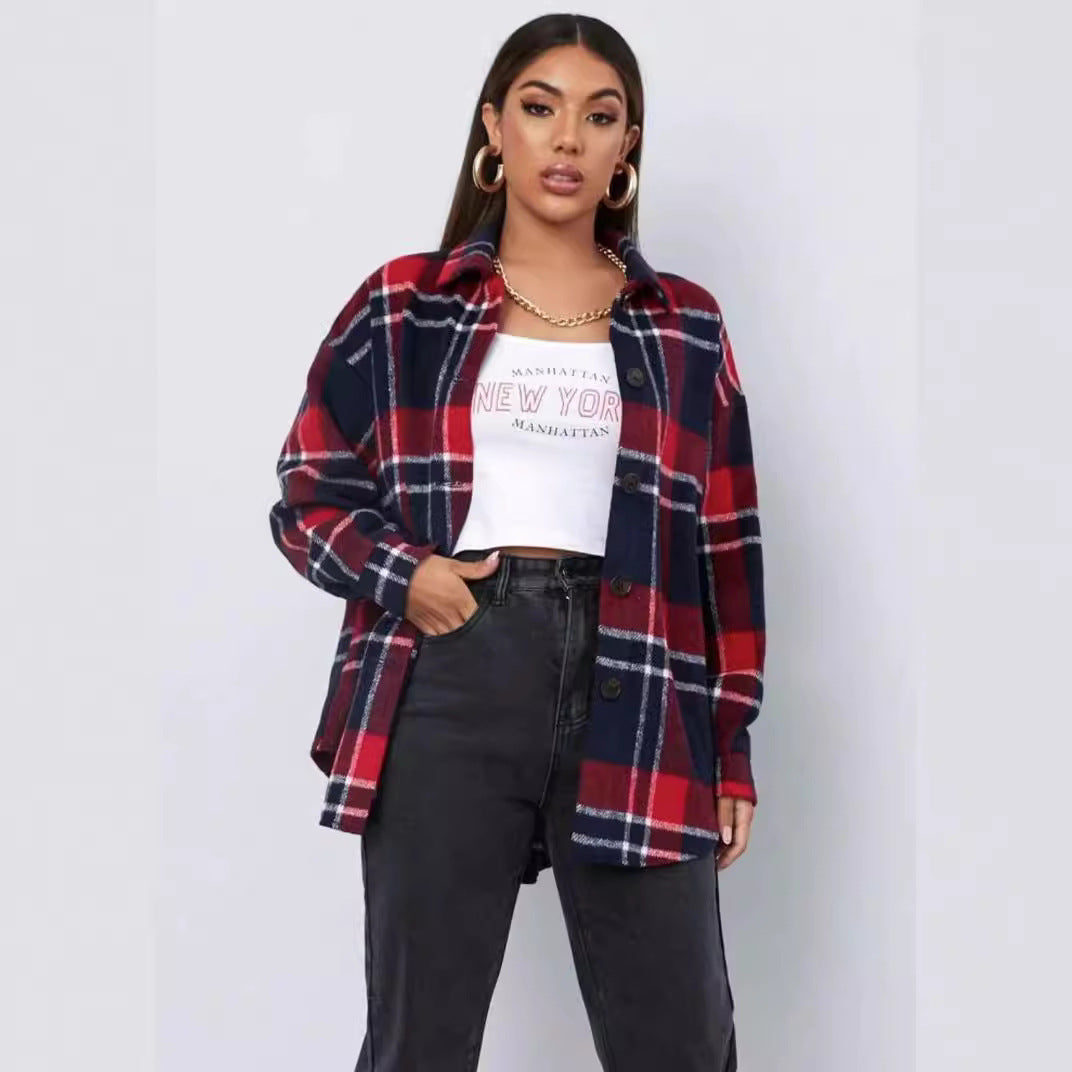 Spring Plaid Frayed Shirt Loose Fashion Casual Shirt