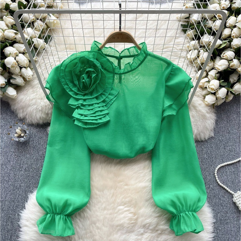 Sweet Ruffled Collar Pullover Puff Sleeve Chiffon Shirt