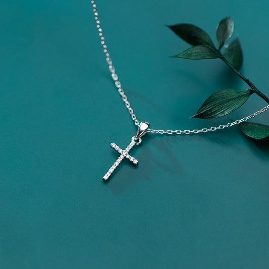 S925 Silver Simple Full Diamond Cross Necklace