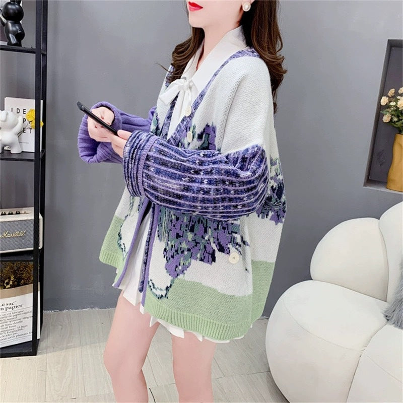 Retro Ethnic Style Knitted Cardigan For Women Loose Sweater Coat