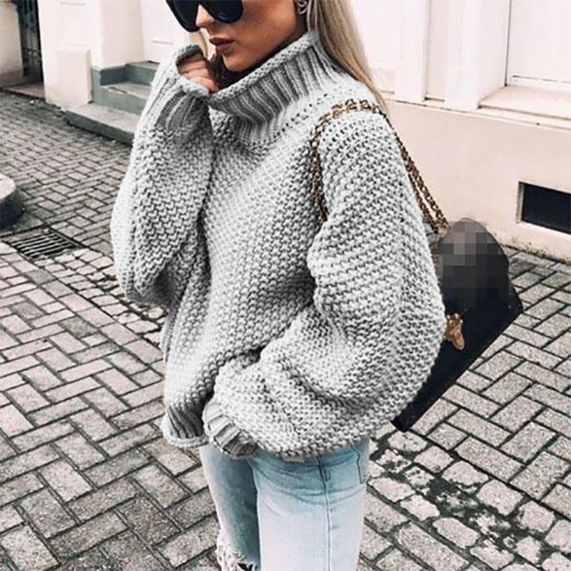 Women's Chunky  Turtleneck Doll Sleeve Sweater