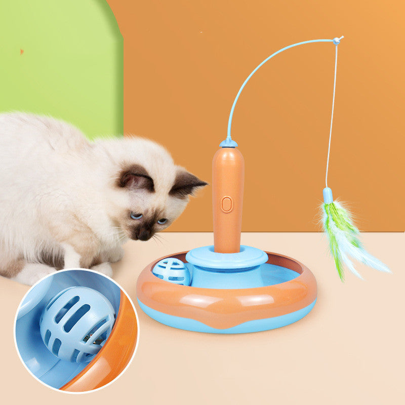 2 In 1 Pet Cat  Turntable Toy With Feather For Self-play