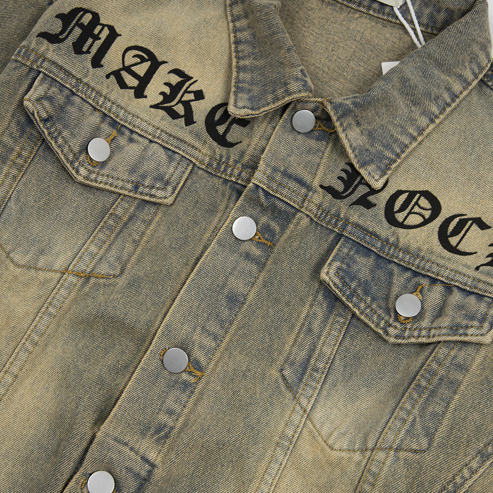 Punk Waste Soil Gothic Letter Embroidery Denim Clothes Jacket