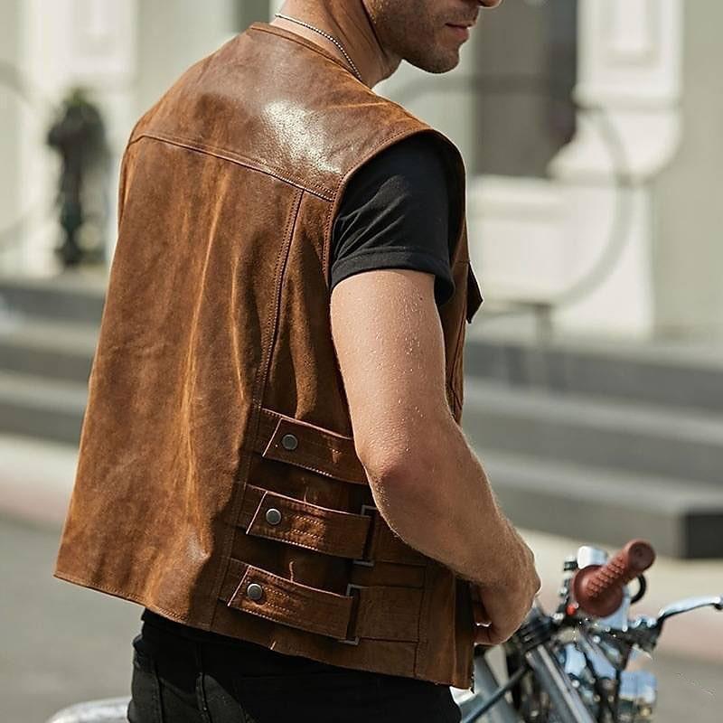 Men's Leather Waistcoat Single-breasted Jacket