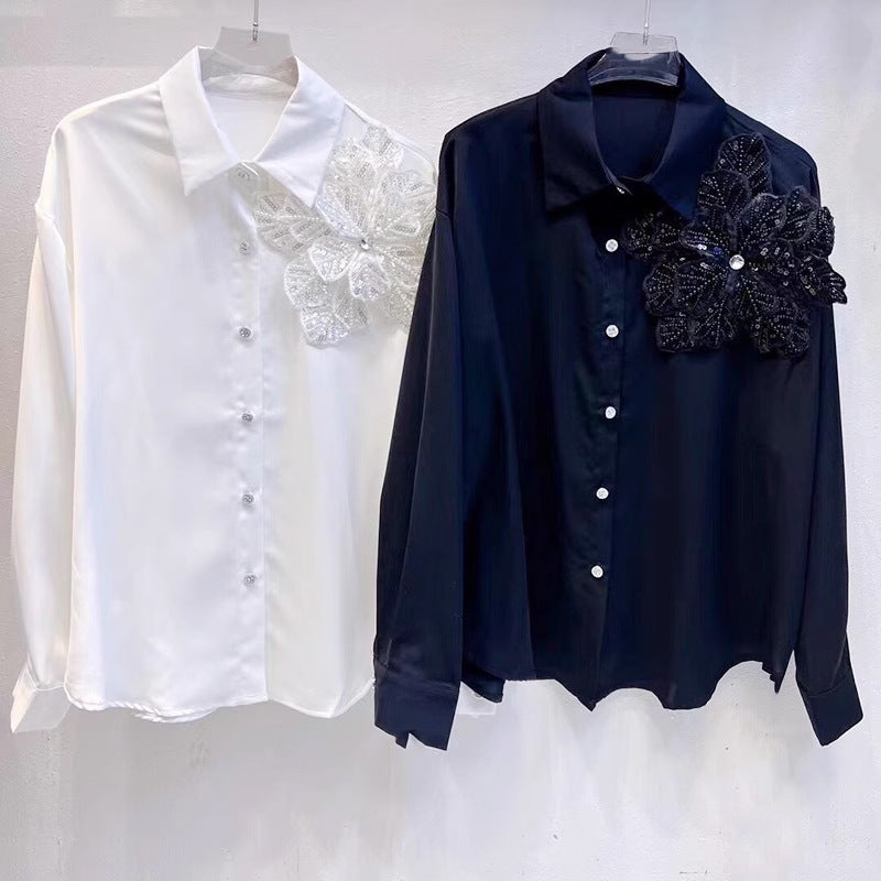 Women's Three-dimensional Flower Long-sleeved Shirt