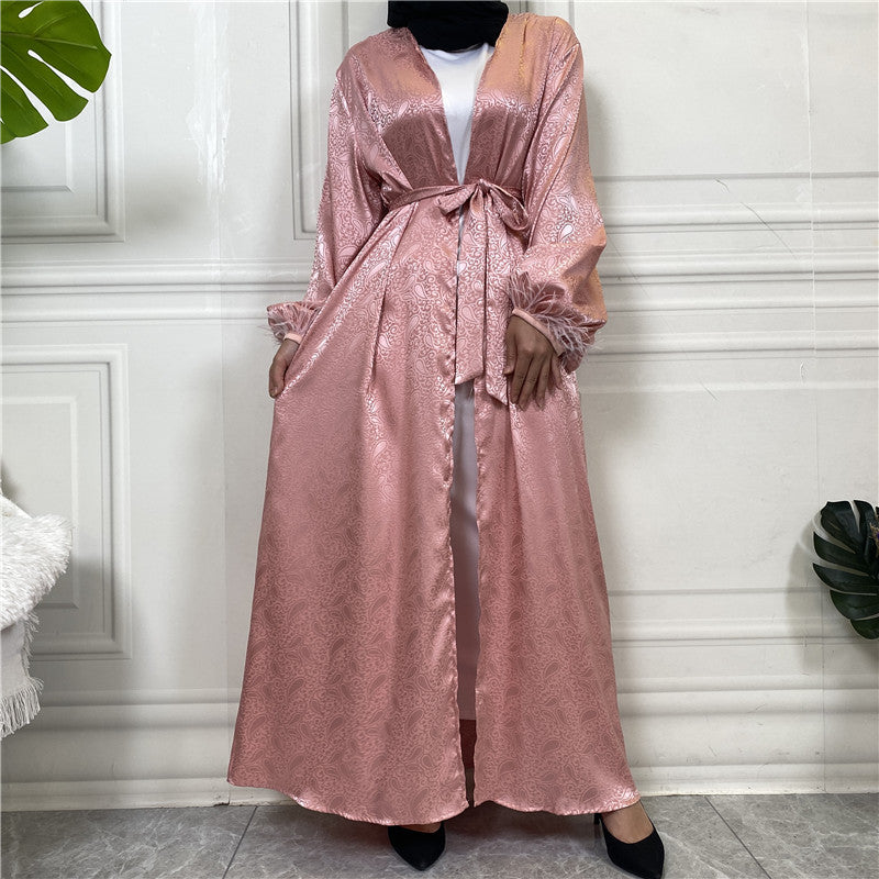 Muslim Clothing Printed Satin Long Sleeve Dress