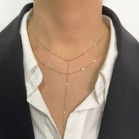 Simple Stainless Steel Sequin Chain Double Layer Necklace