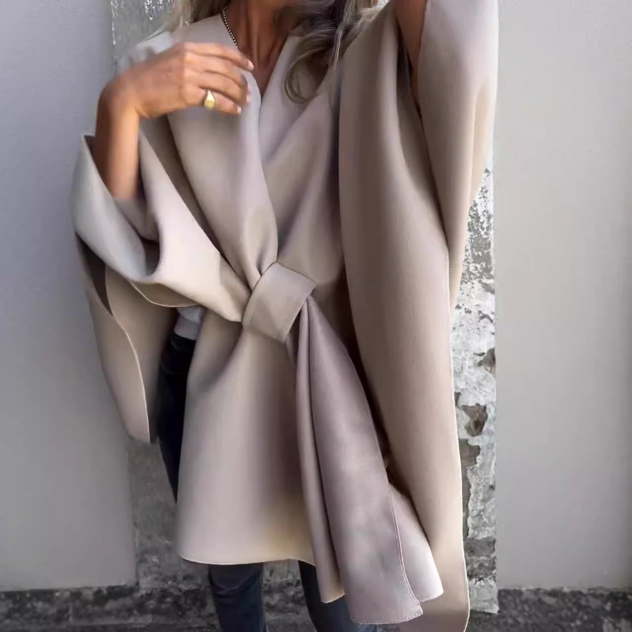 Loose V-neck Shawl Cape Jacket