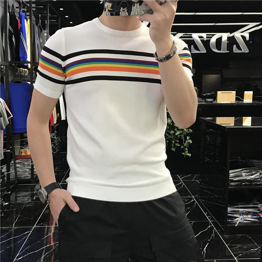 Men's Fashion Personality Slim Fit Ice Silk T-shirt