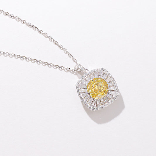 Yellow Zirconium Small Square Necklace