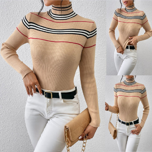 Fashion Solid Color Striped Pullover