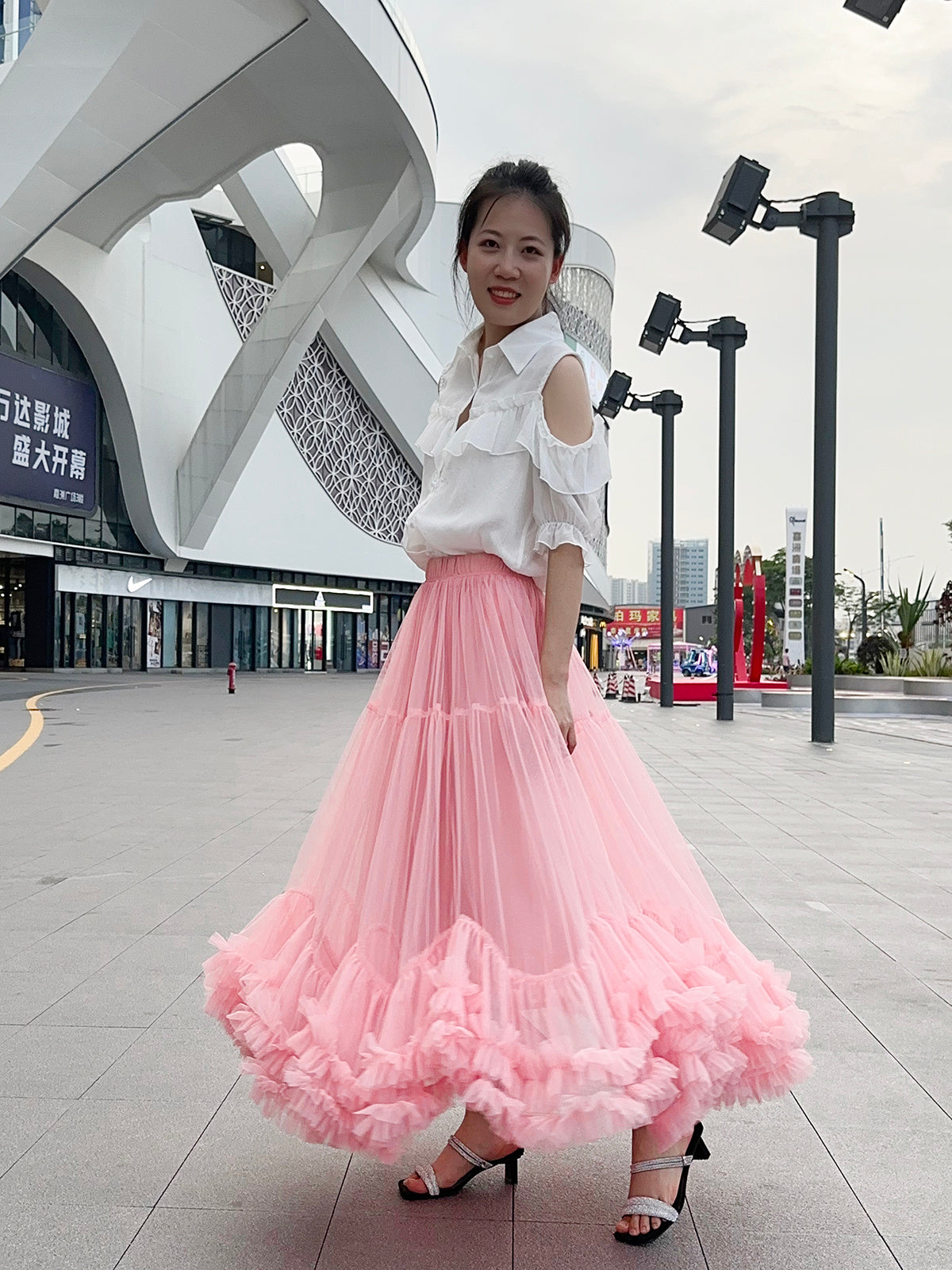 A- Line Bubble Large Hem Fashion Mesh Skirt