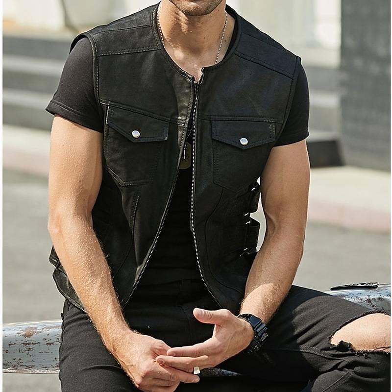 Men's Leather Waistcoat Single-breasted Jacket