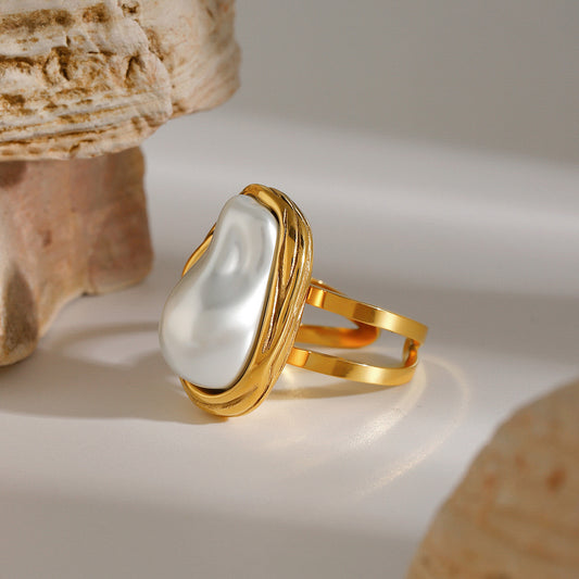 18K Gold Stainless Steel Baroque Pearl Ring