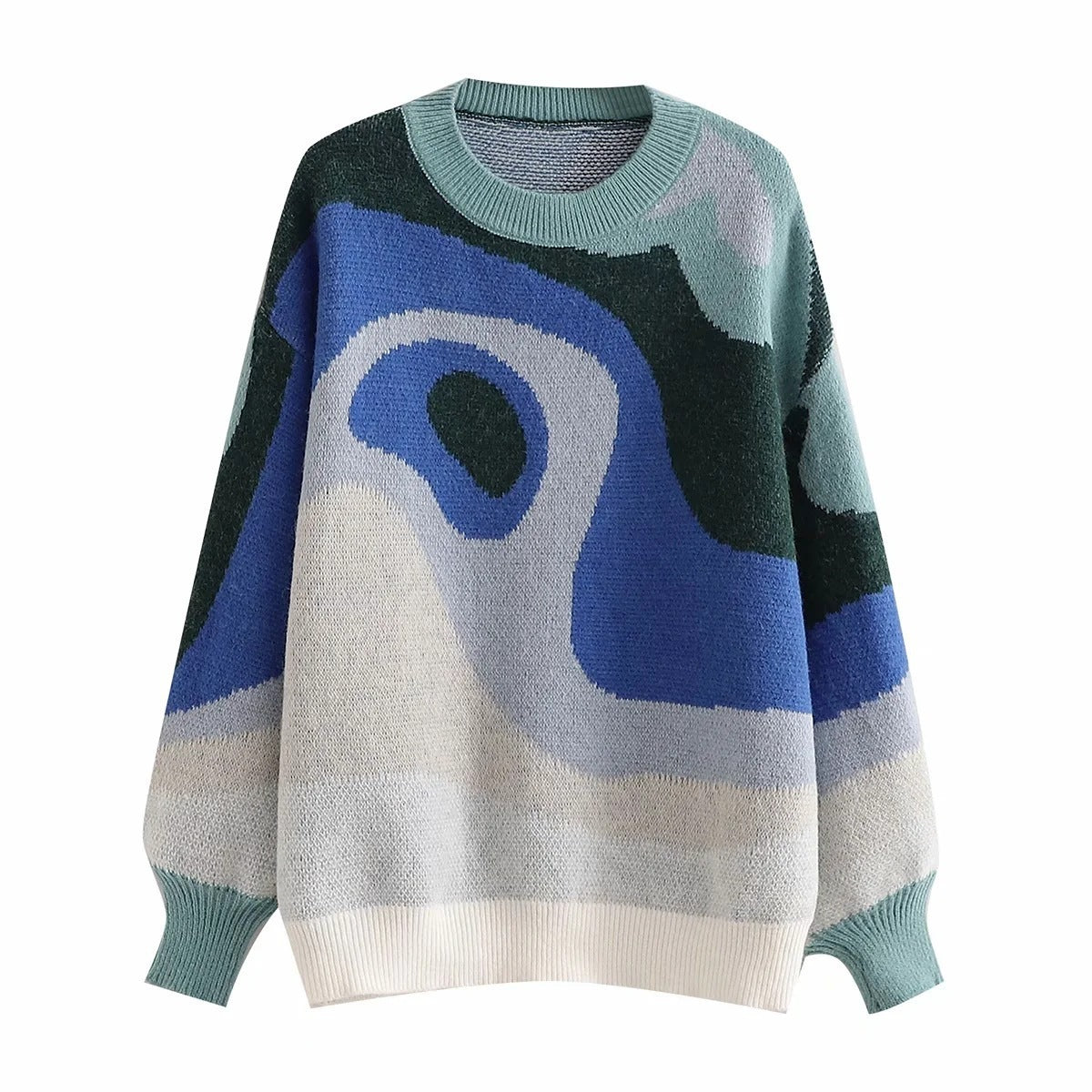 Color-blocking Rainbow Print Half-Sweater