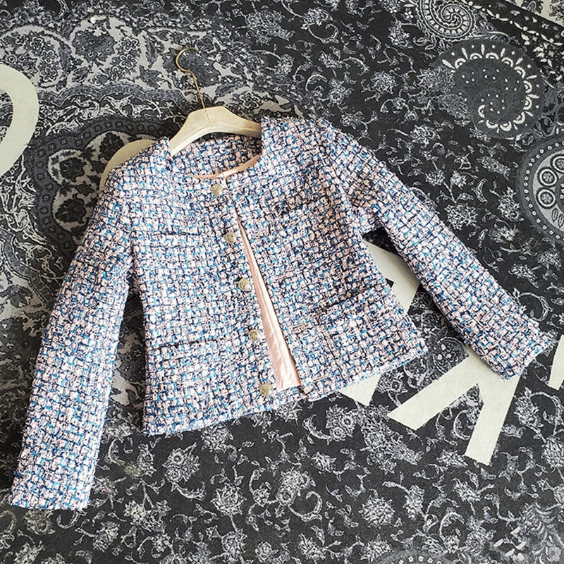 Fashionable And Simple Women's Tweed Polyester Jacket