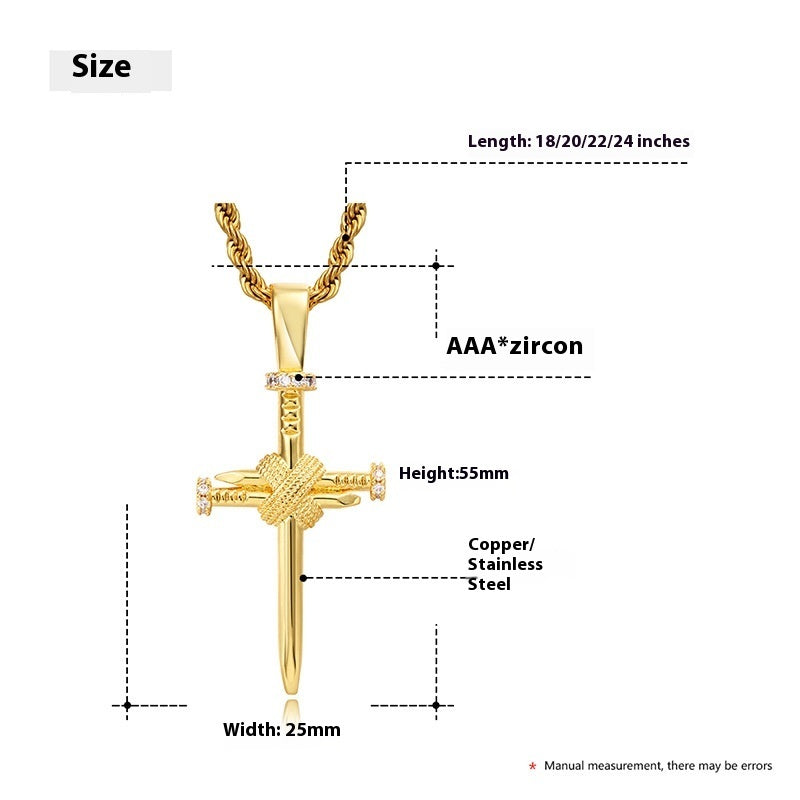 Zircon Inlaid Simple And Novel Nail Cross Pendant Necklace