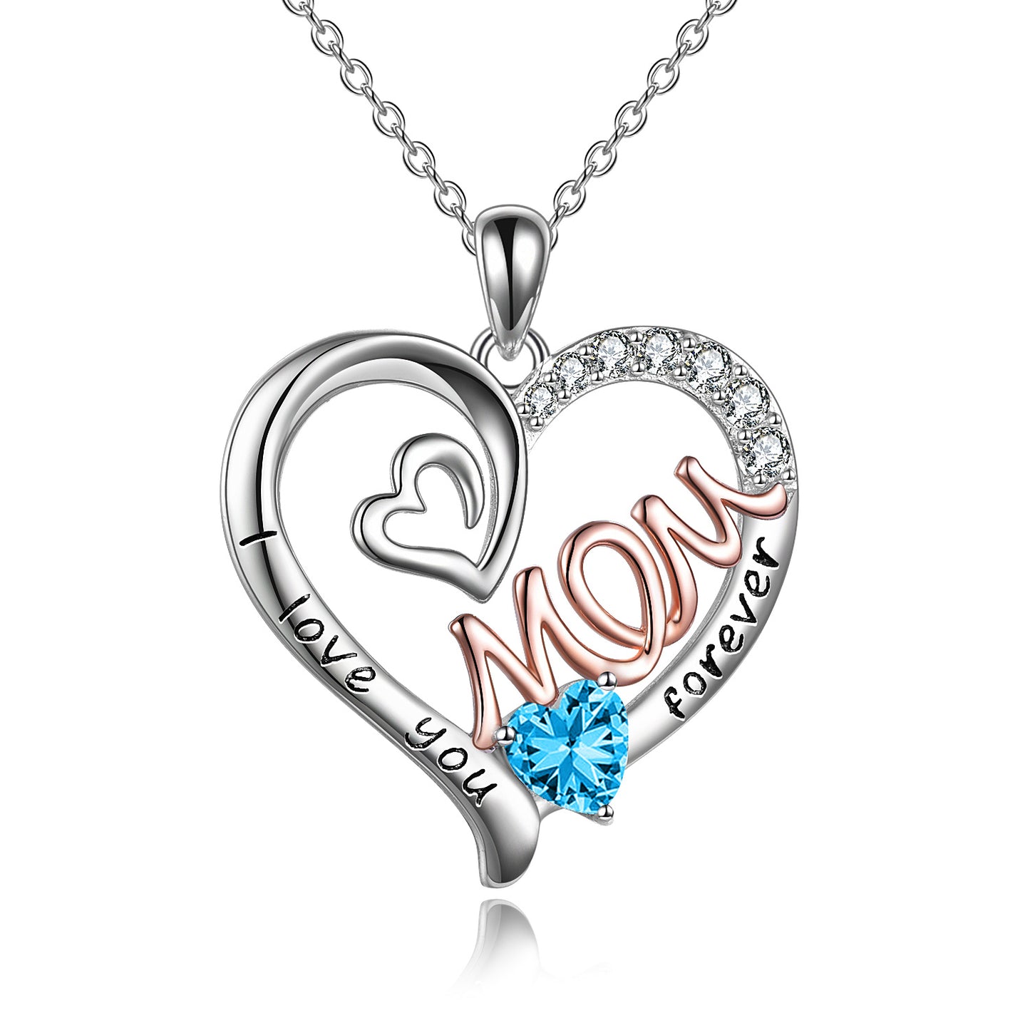 Mom Necklace S925 Sterling Silver Heart CZ Pink Stone