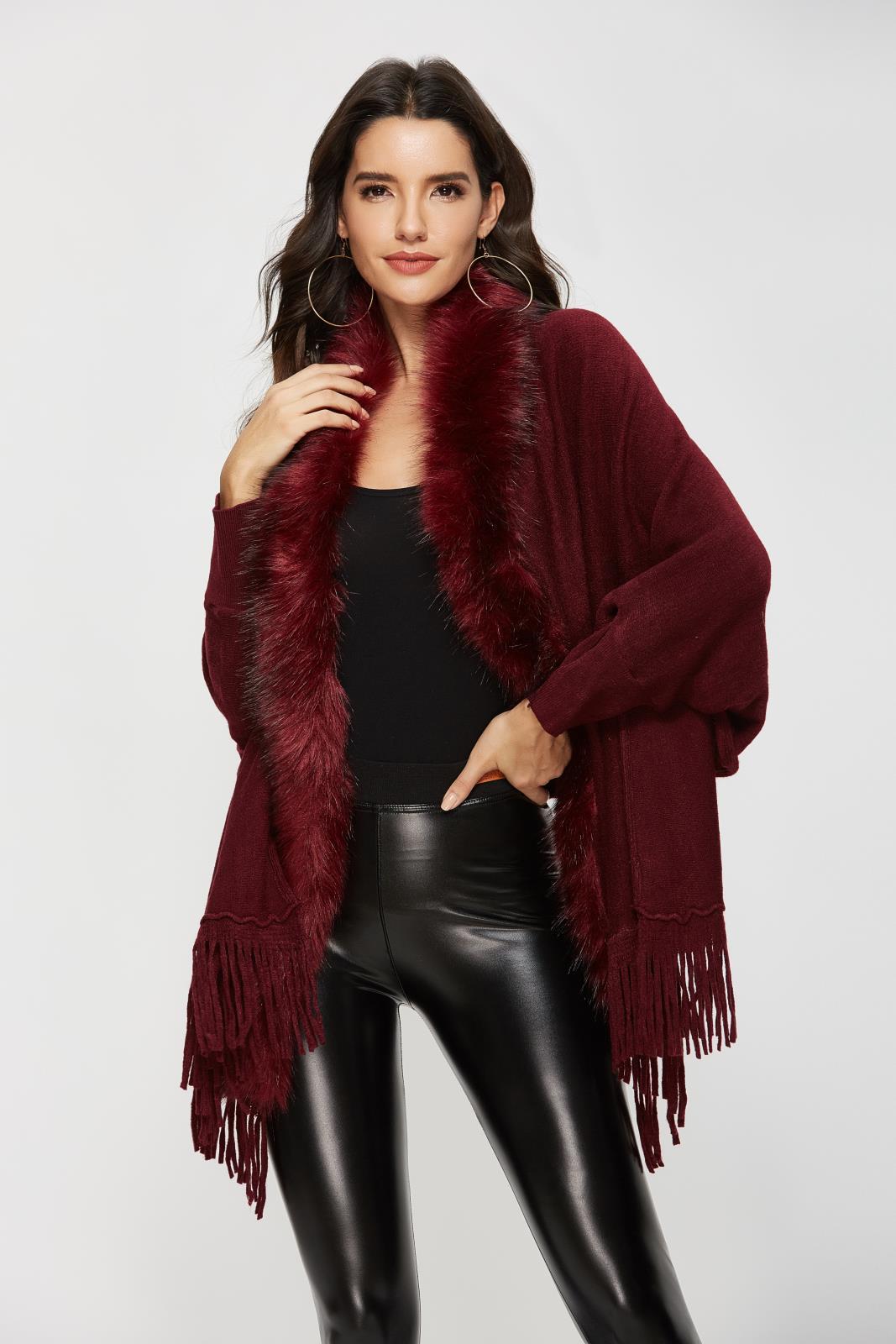 New Fur Collar Shawl Cardigan Sweater Coat