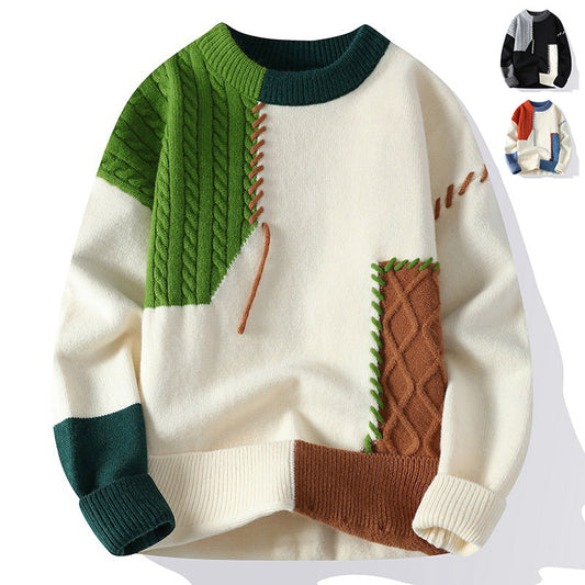 Colorblock Pullover Sweater Winter Men's Clothing