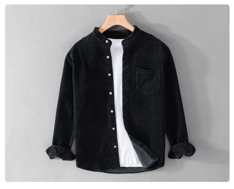 Men's Casual Stand Collar Retro Corduroy Long-sleeved Shirt