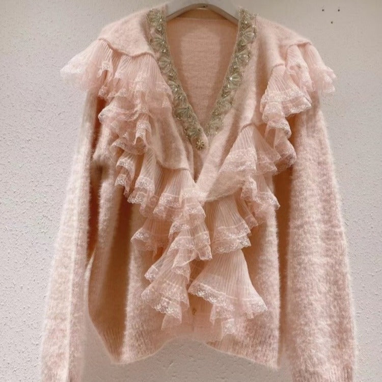 Women's Ruffle Ermine Cardigan Sweater Coat