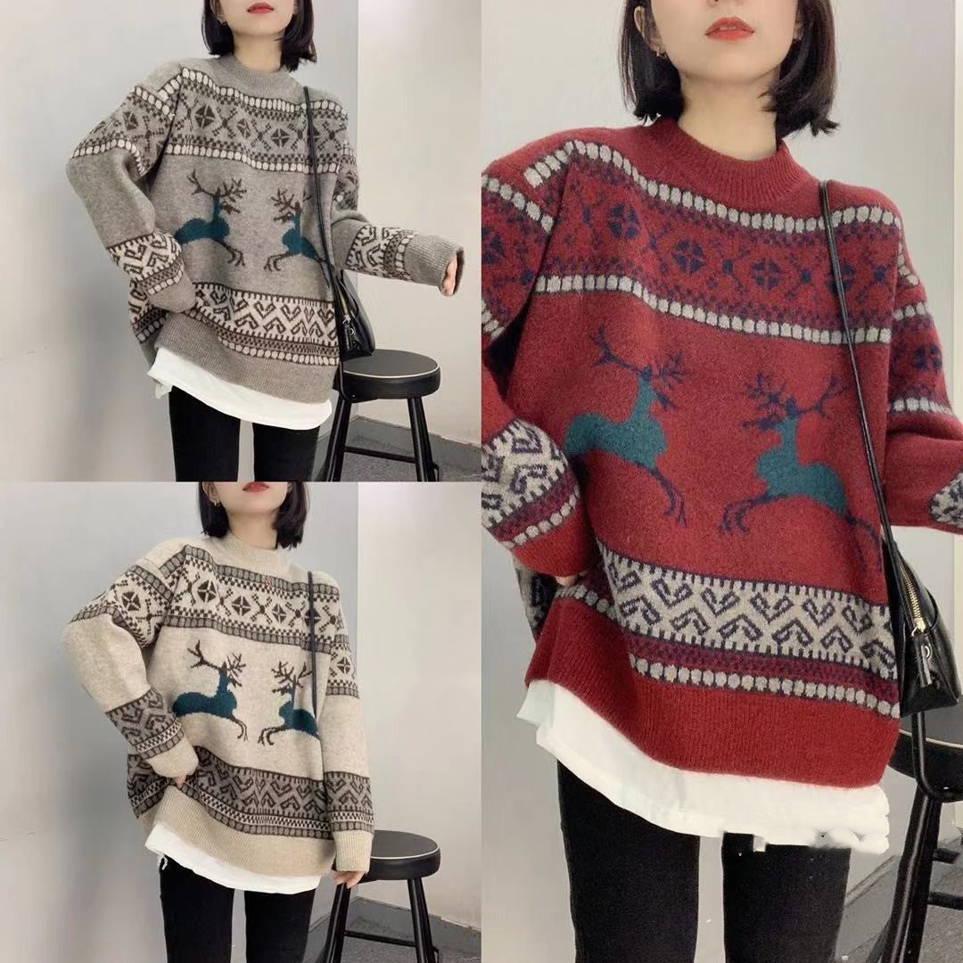 Fashion Sheep Wool Knitted Sweater Fake Two Pieces