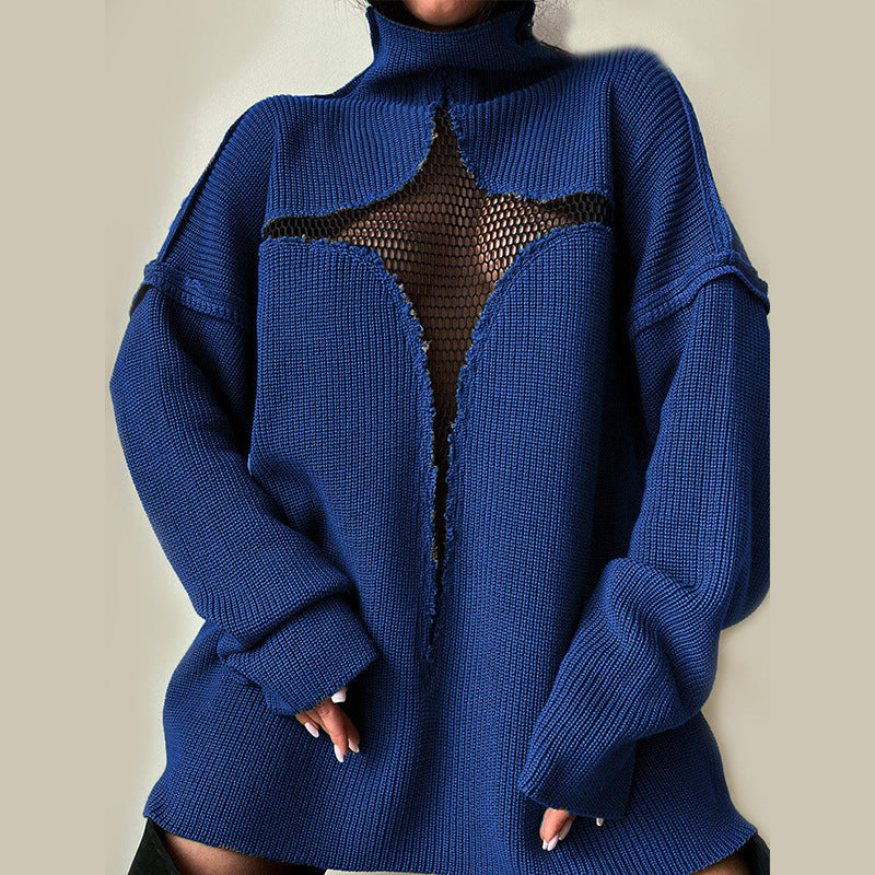 New Mesh Perspective Loose Knitted Hollow Sweater Women