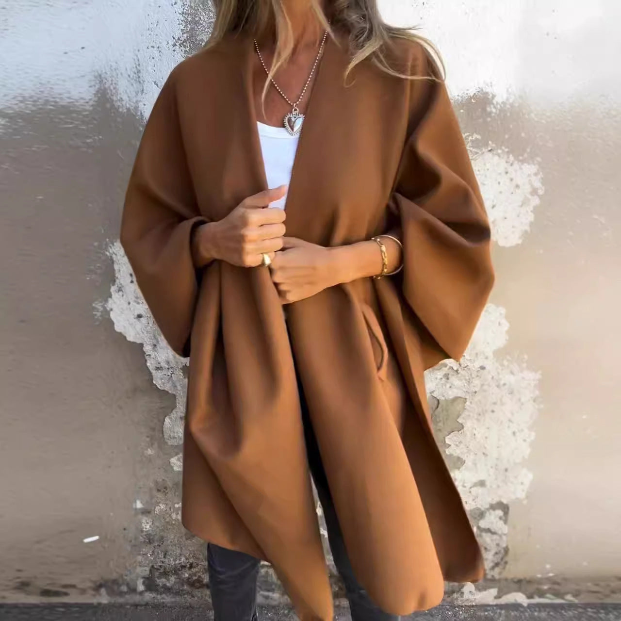 Loose V-neck Shawl Cape Jacket