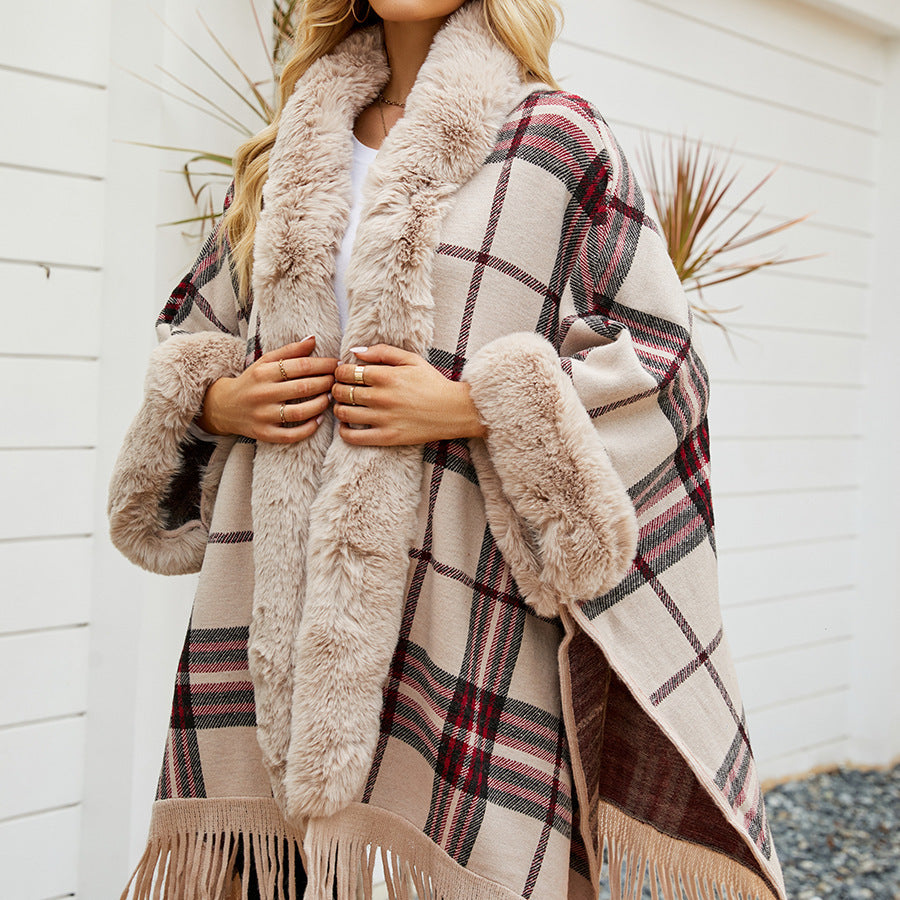 Fringe Cardigan Plaid Shawl Sweater Women's Dress