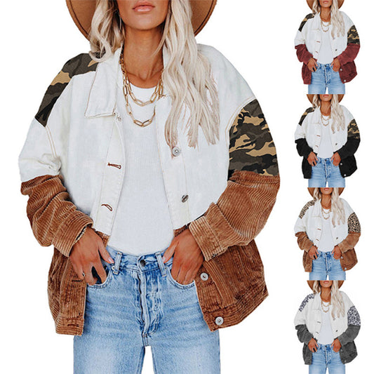 Women's Camo Contrast Loose Lapel Single Breasted Cardigan Jacket