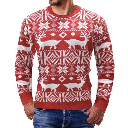 Christmas Fawn Print Pullover Knit Bottoming Sweater