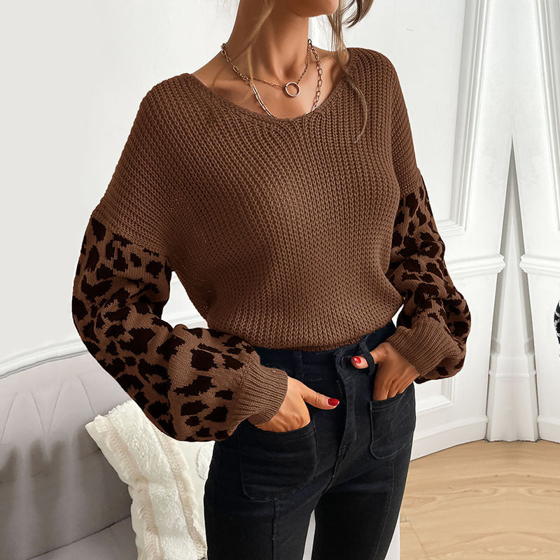 Round Neck Knit Pullover Leopard Sweater