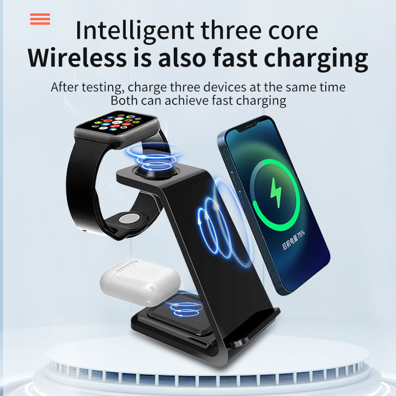 3-in-1 Multi-functional Upright Mobile Phone Holder Dual Coil Wireless Charger