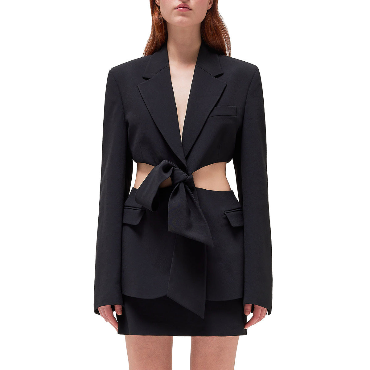 Hollowed Out Midriff Outfit Lace-up  Suit Jacket