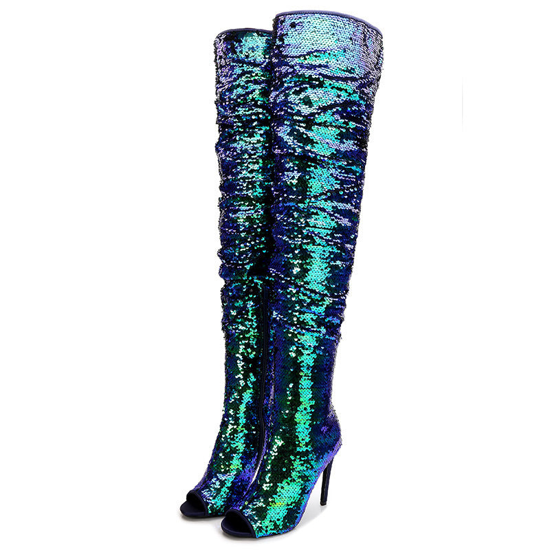 Sequin Fashion Fish Mouth Over The Knee High Heel Long Boots