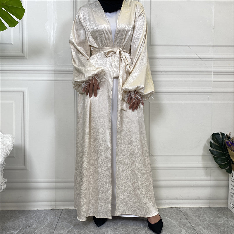 Muslim Clothing Printed Satin Long Sleeve Dress